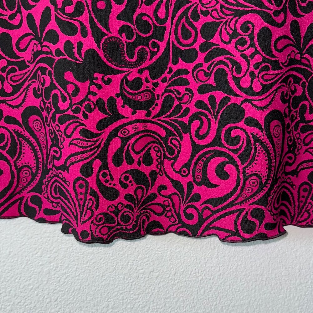 Haystacks Deep Pink and Black Paisley Scalloped A-Line Skirt Size XS - Picture 2 of 5